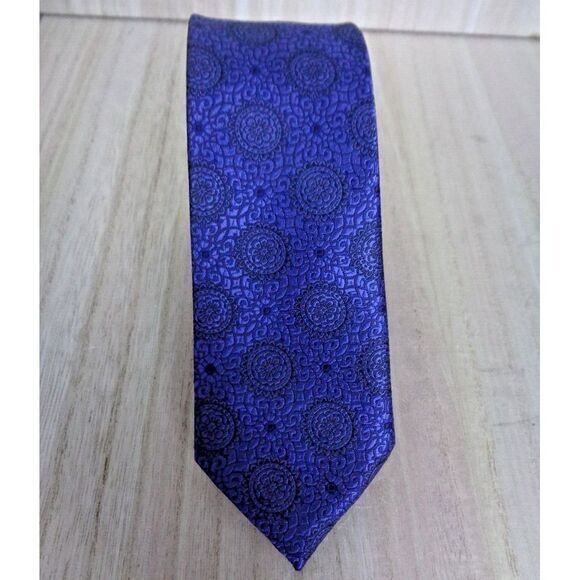 Bar III Men's Brussels Medallion Tie Navy Tonal‎ Modern 2.5" wide - Picture 1 of 5